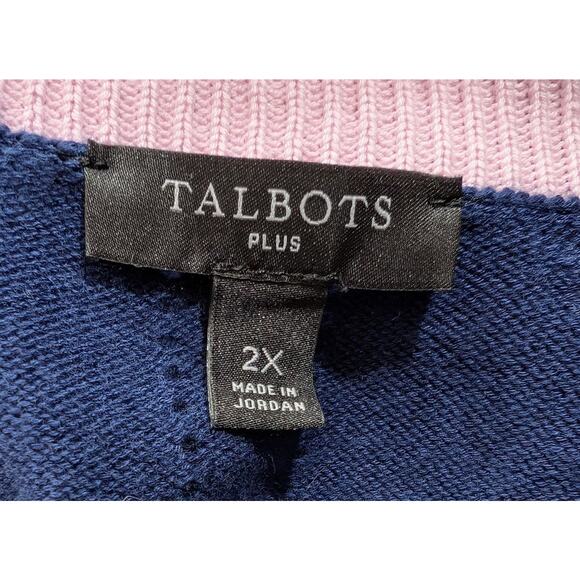 Talbots Cardigan Sweater Navy Blue Pink Cotton Blend Women's Size 2X - Picture 6 of 7